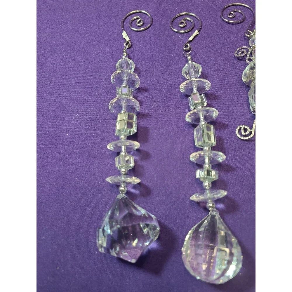 4 Crystal Beaded Christmas Dangle Icicles Ornaments Holiday Home Decor
